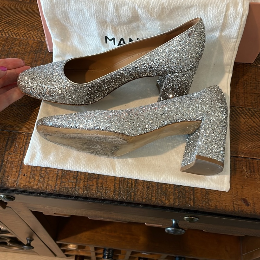 Mansur Gavriel Silver Glitter Square Toe Heel Size EU 35 - Picture 14 of 16